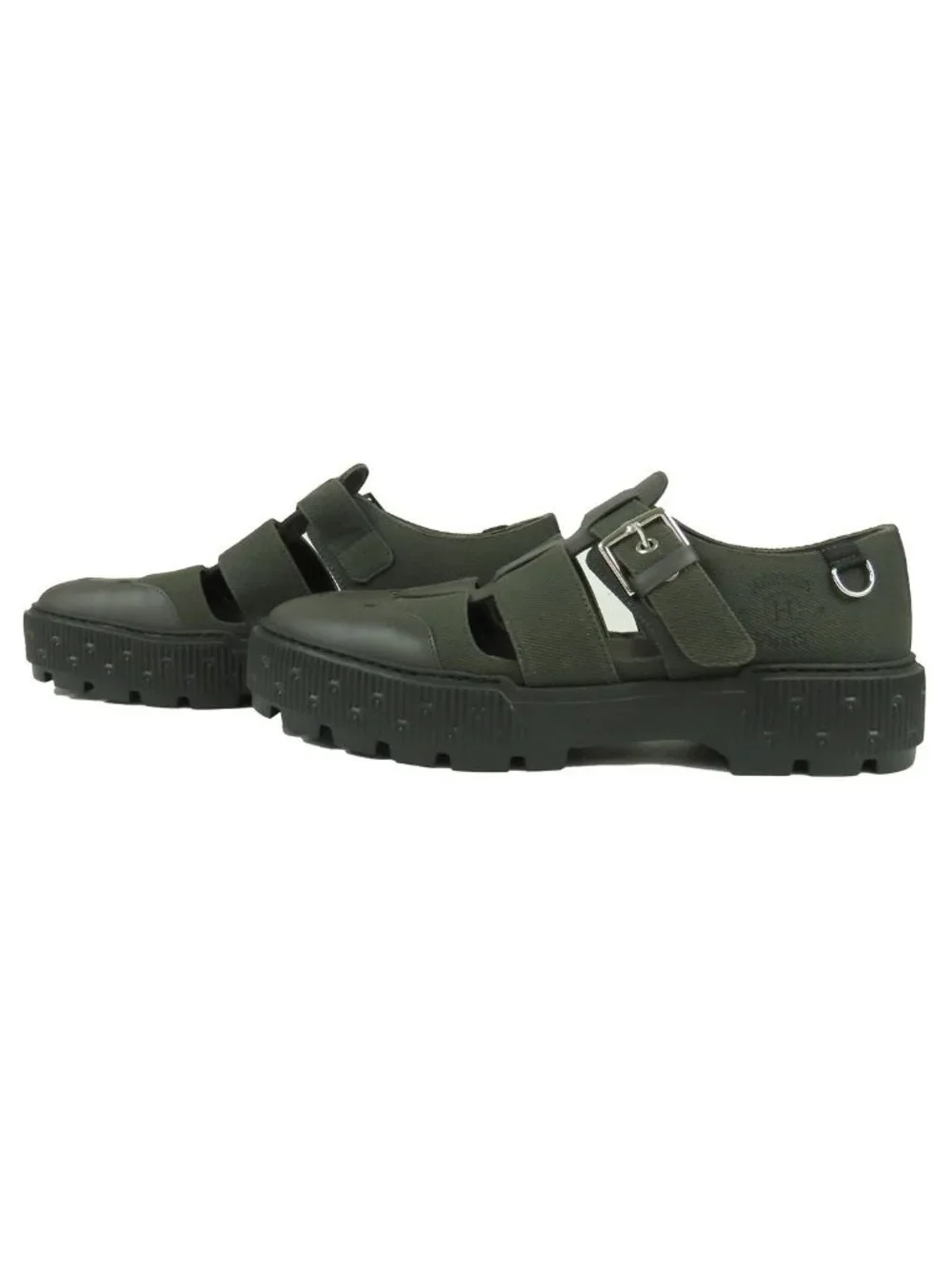 Hermes Leglis Silver Cotton Leather Gurkha Sandals